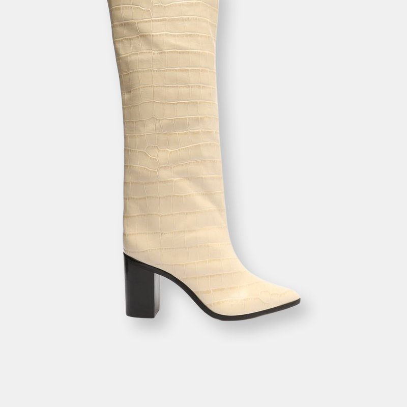 Shop Schutz Analeah Crocodile-embossed Leather Boot In White