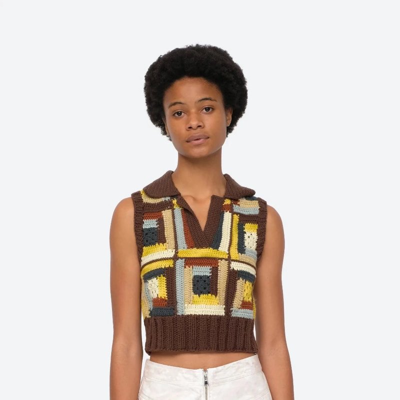 Sea Agnes Crochet Vest In Brown