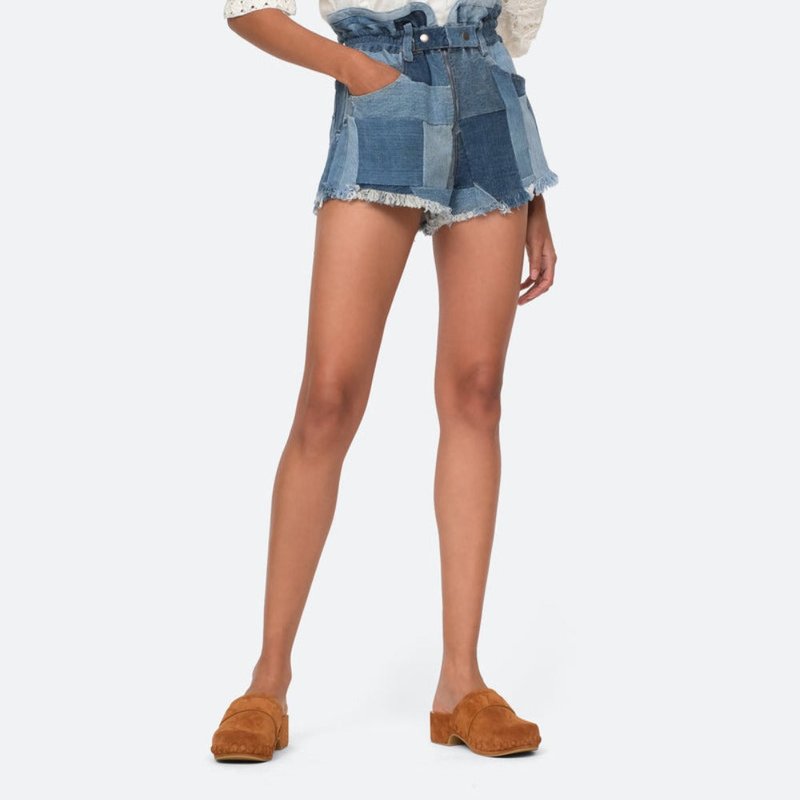 Shop Sea Diego Denim Patched Shorts In Blue
