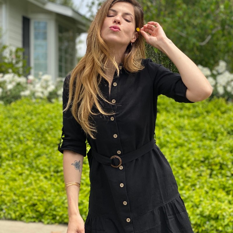 Secret Language Delfina Shirt Dress In Black