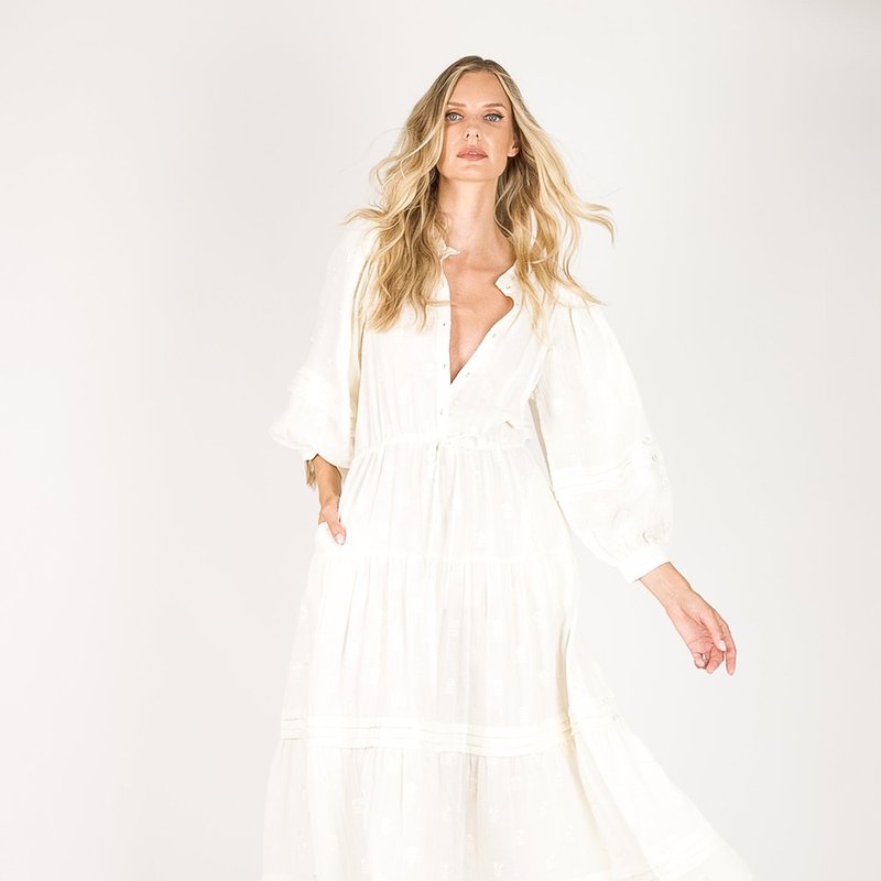 Secret Mission Cecile Billow Embroidered Dress In White