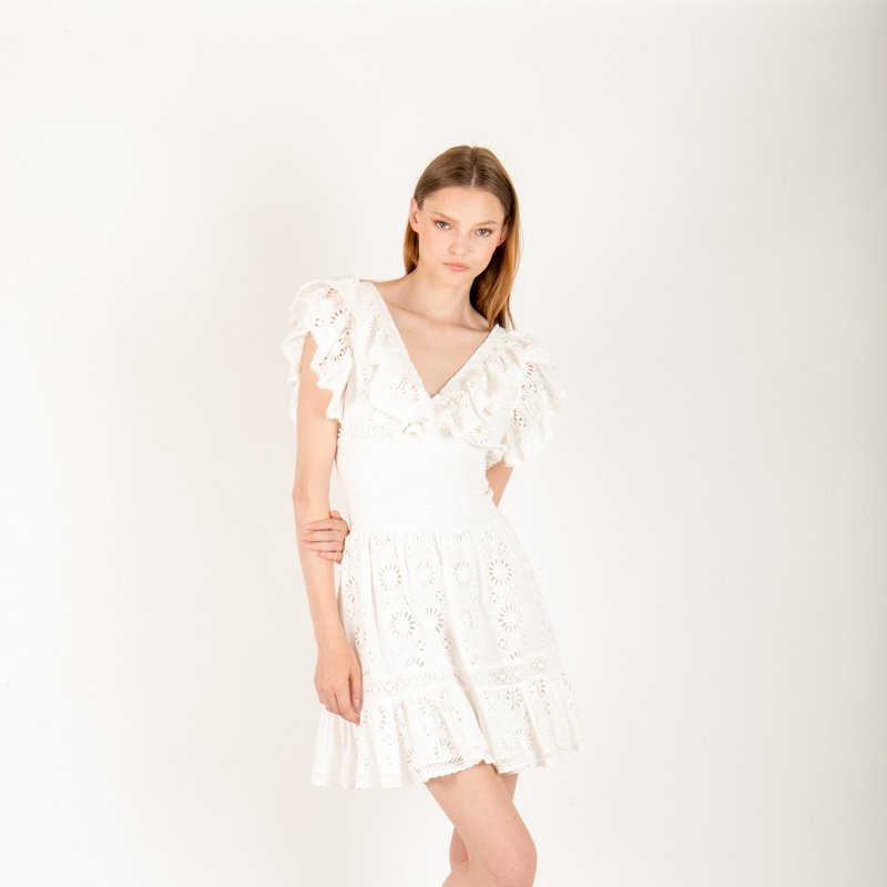 Secret Mission Tanya Ruffle Broderie Anglaise Mini Dress In White