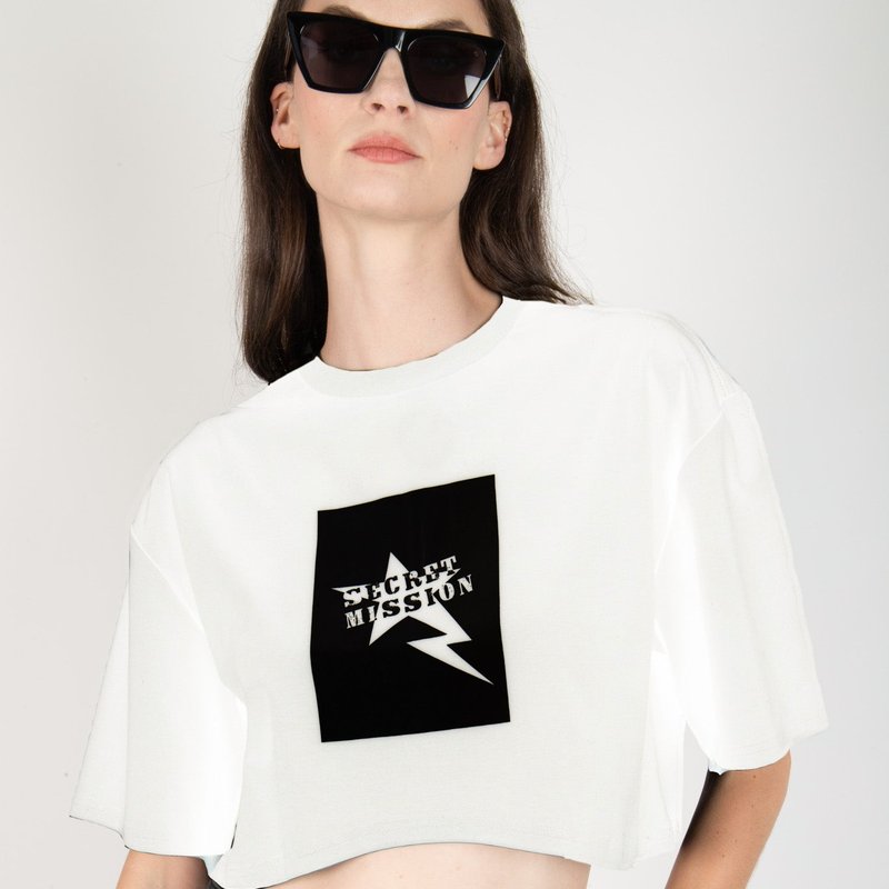 Secret Mission Vincent Cropped Logo Graphic Tee In White