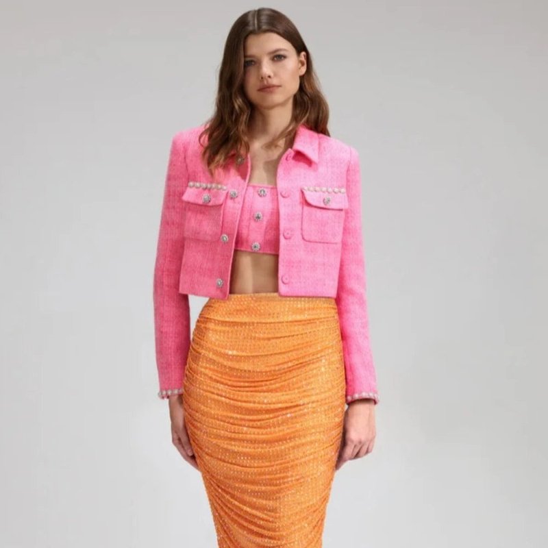 Shop Self-portrait Orange Rhinestone Mesh Midi Skirt (final Sale)