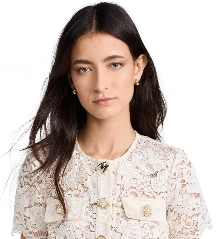 Shop Self-portrait Women's Cord Lace 100% Cotton Button Down Blouse Top Cream In White