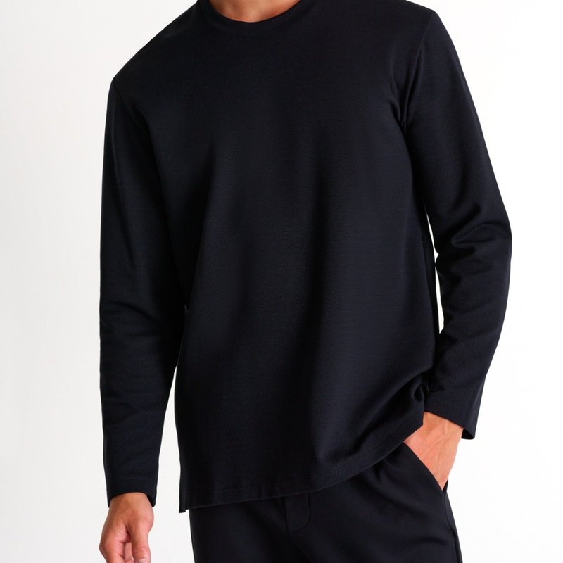 Shan Textured Jersey Long Sleeve Round Neck In Black