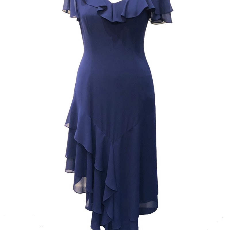 Shani Asymmetrical Chiffon Midi Dress In Blue
