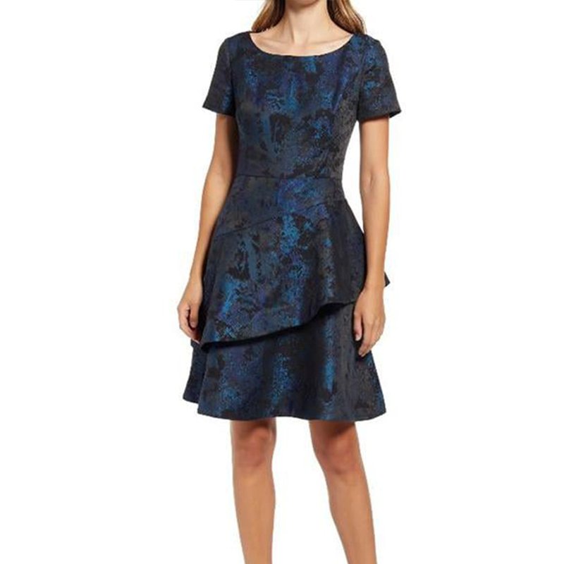 Shop Shani Asymmetrical Tiered Jacquard Dress In Blue