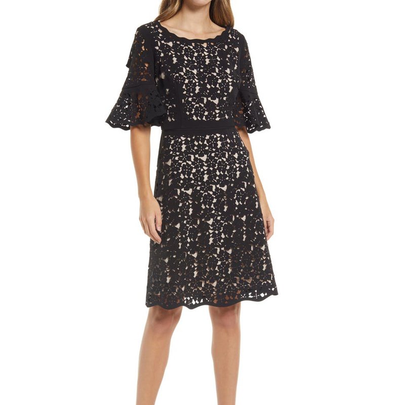 Shani Bell Sleeves Laser Cutting Dress In Black