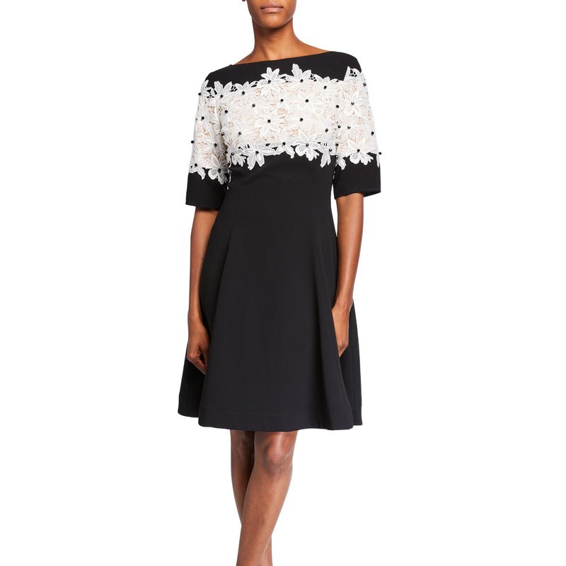 Shop Shani Crepe Dress With Floral Lace Bodice In Black