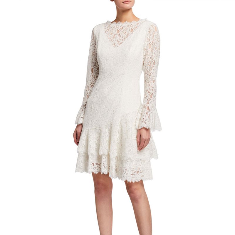 Shani Double Ruffle Lace Dress In White