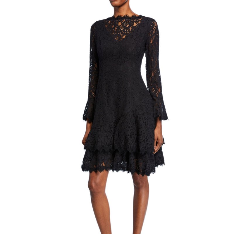 Shani Double Ruffle Lace Dress In Black