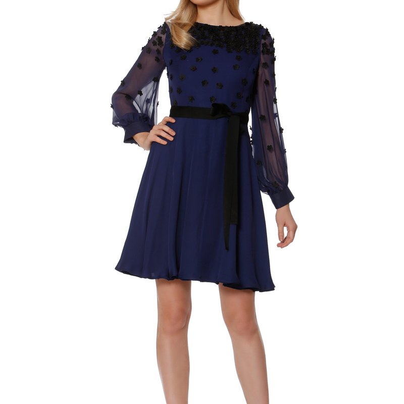 Shani Fit And Flare Georgette Dress In Blue