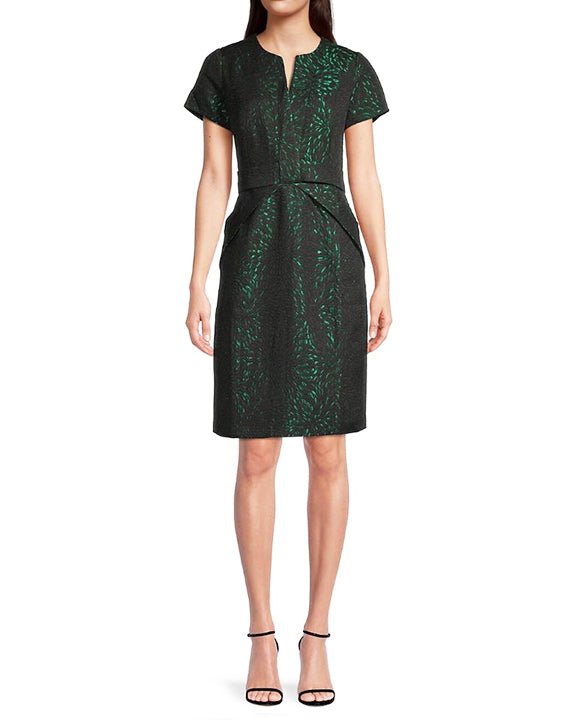 Shop Shani Jacquard Bow Detail Dress In Green