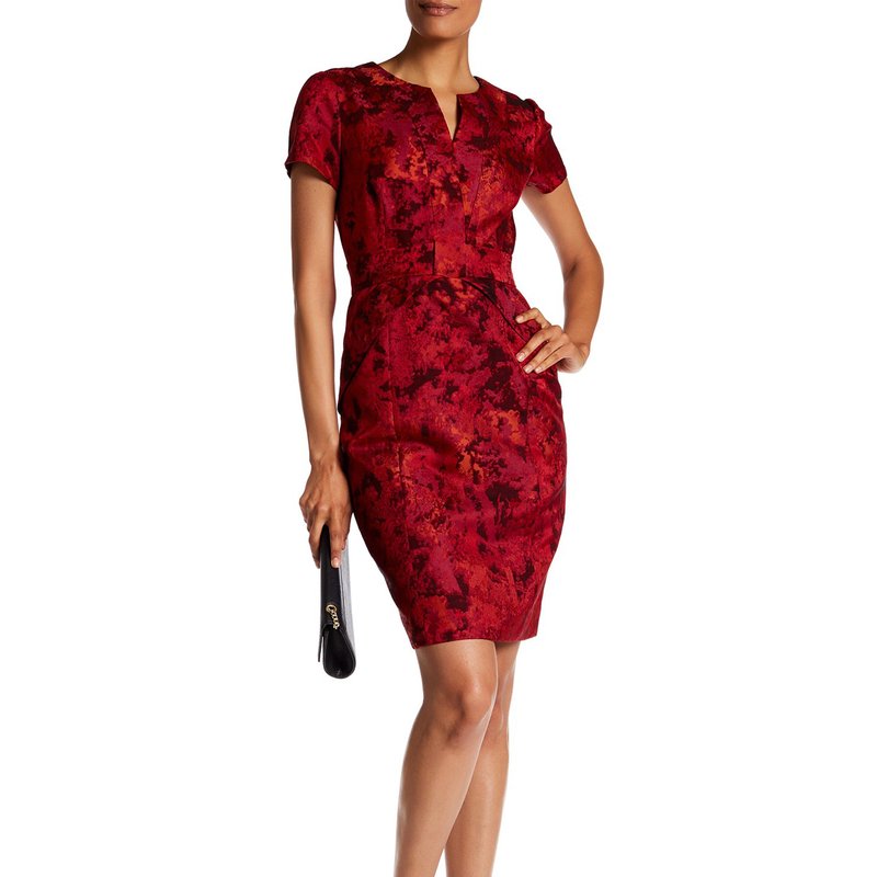 SHANI JACQUARD BOW DETAIL DRESS IN RED