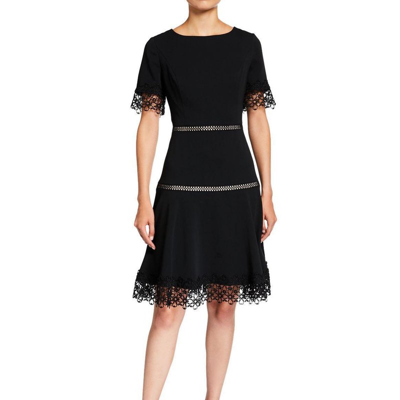 Shop Shani Lace-trim Crepe Fit & Flare Dress In Black