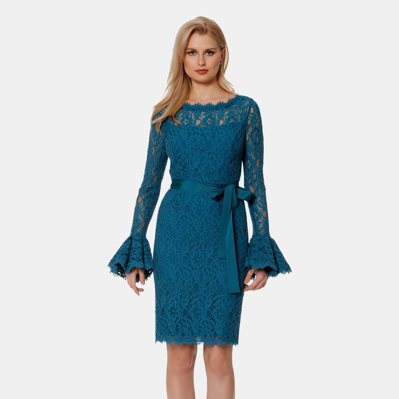 Shani Ruffle Sleeve Lace Dress In Azure Blue