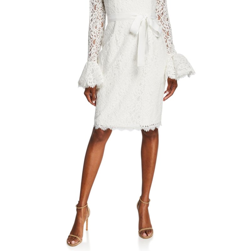 Shani Ruffle Sleeve Lace Sheath Dress In White