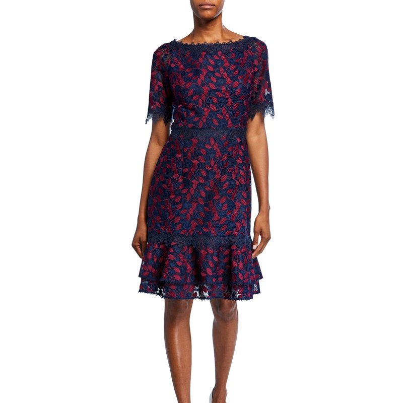 Shani Two Tone Lace Dress In Navy/berry