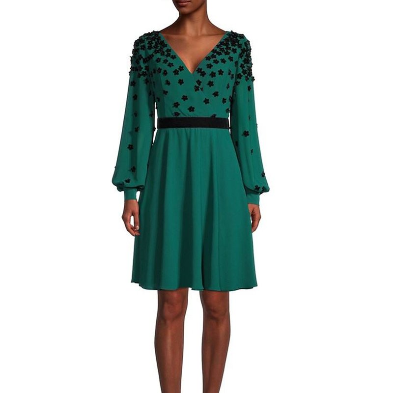 Shop Shani V-neck Fit And Flare Georgette Dress In Green