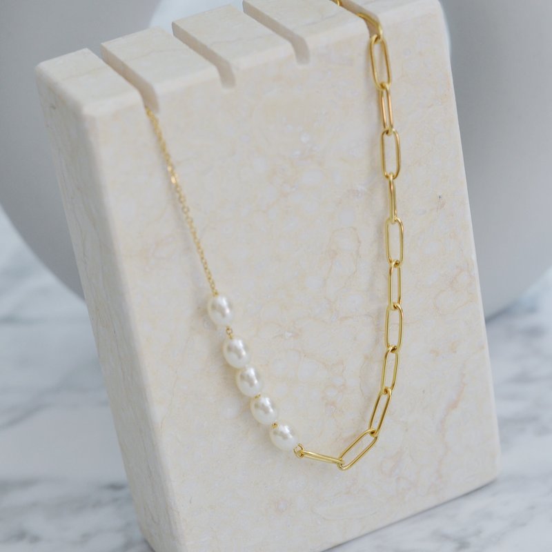 Shop Shapes Studio Pearl Paperclip Chain Necklace In Gold