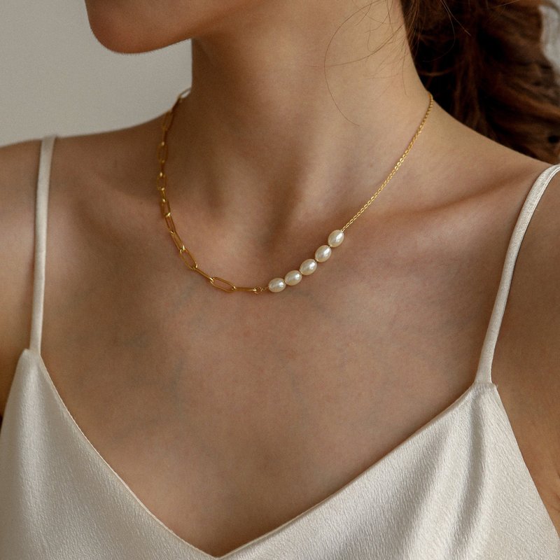Shop Shapes Studio Pearl Paperclip Chain Necklace In Gold