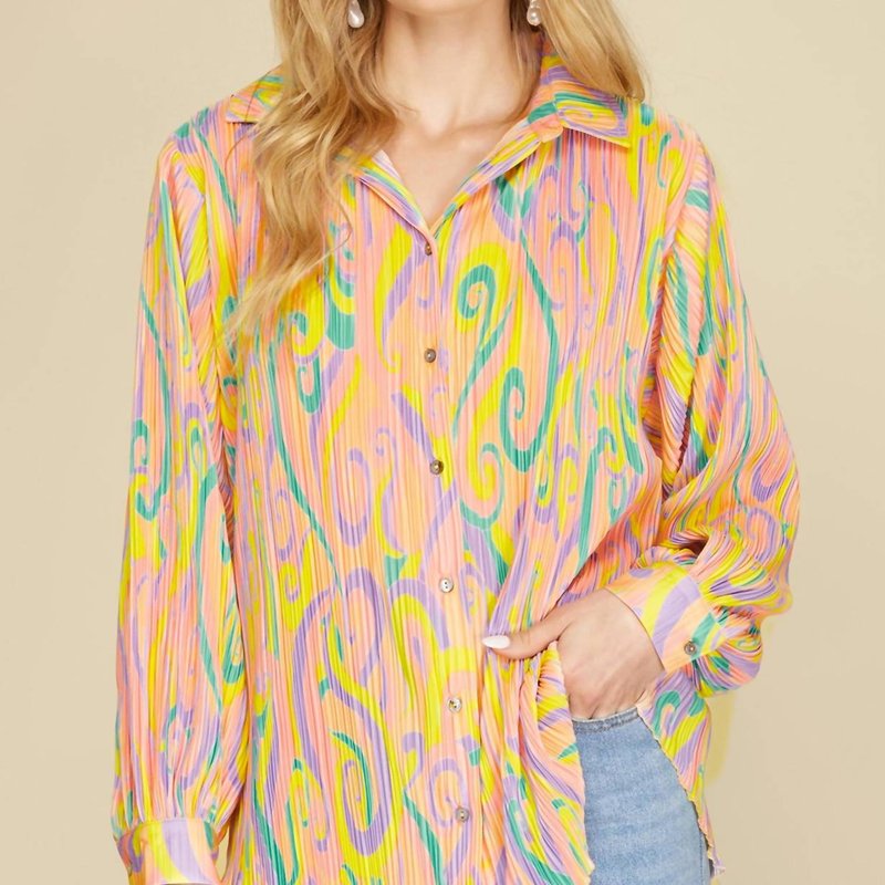 Shop She + Sky Plisse Button Down Blouse In Yellow