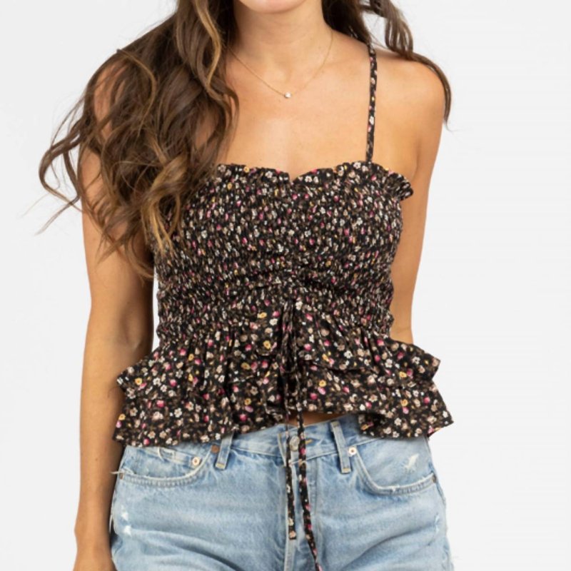 Shop She + Sky Print Ruched And Smocked Top Cami In Black