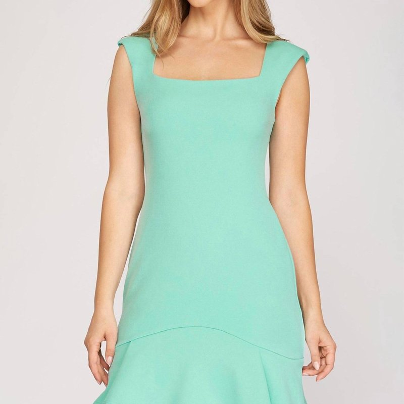 Shop She + Sky Sleeveless Square Neck Dress With Pleated Hem In Green