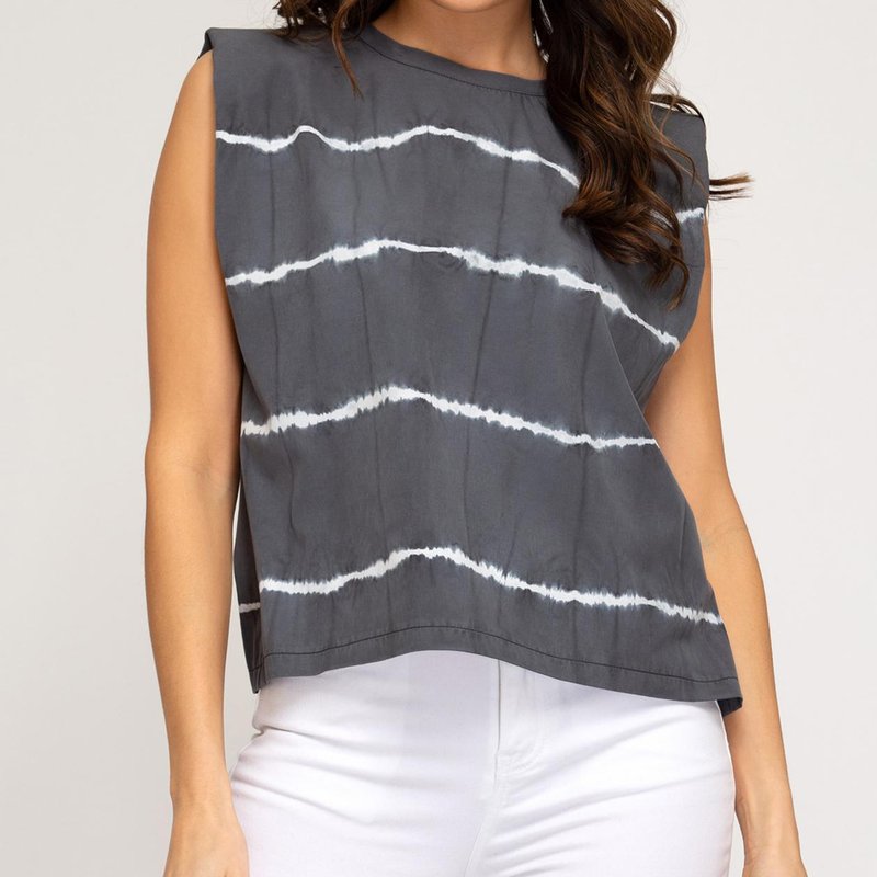 Shop She + Sky Tie Dyed Sleeveless Top In Grey
