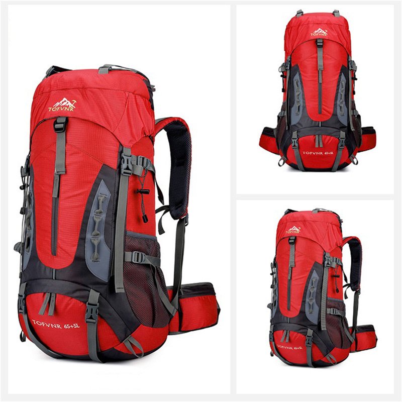 Shop Sheshow 70l Camping Backpack Travel Bag Climbing Men Women Hiking Trekking Bag Outdoor Mountaineering Sports In Red