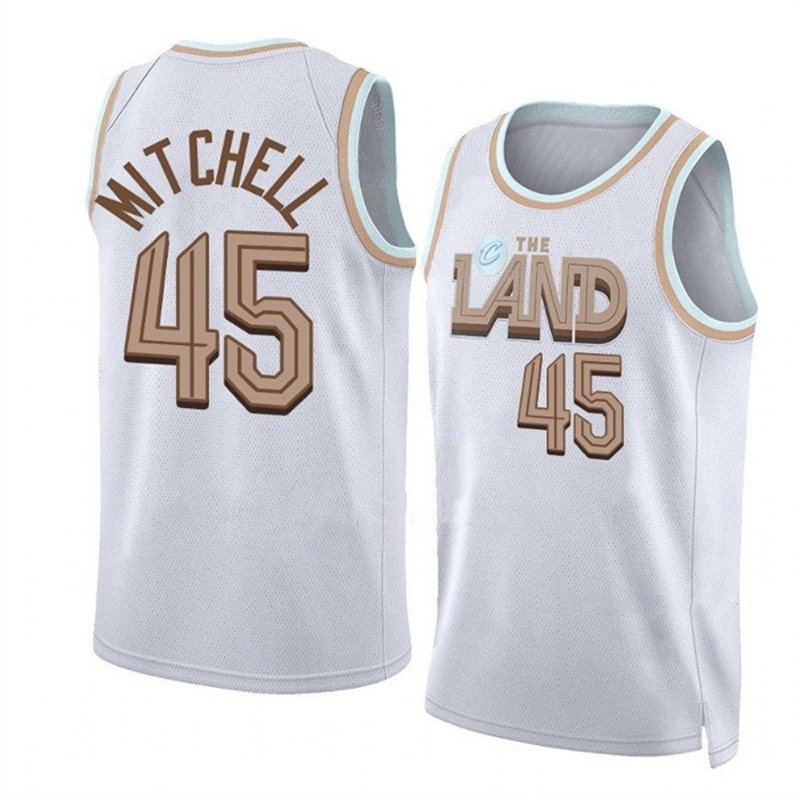 Sheshow Mens Cleveland Cavaliers Donovan Mitchell 2023 White City Edition Jersey