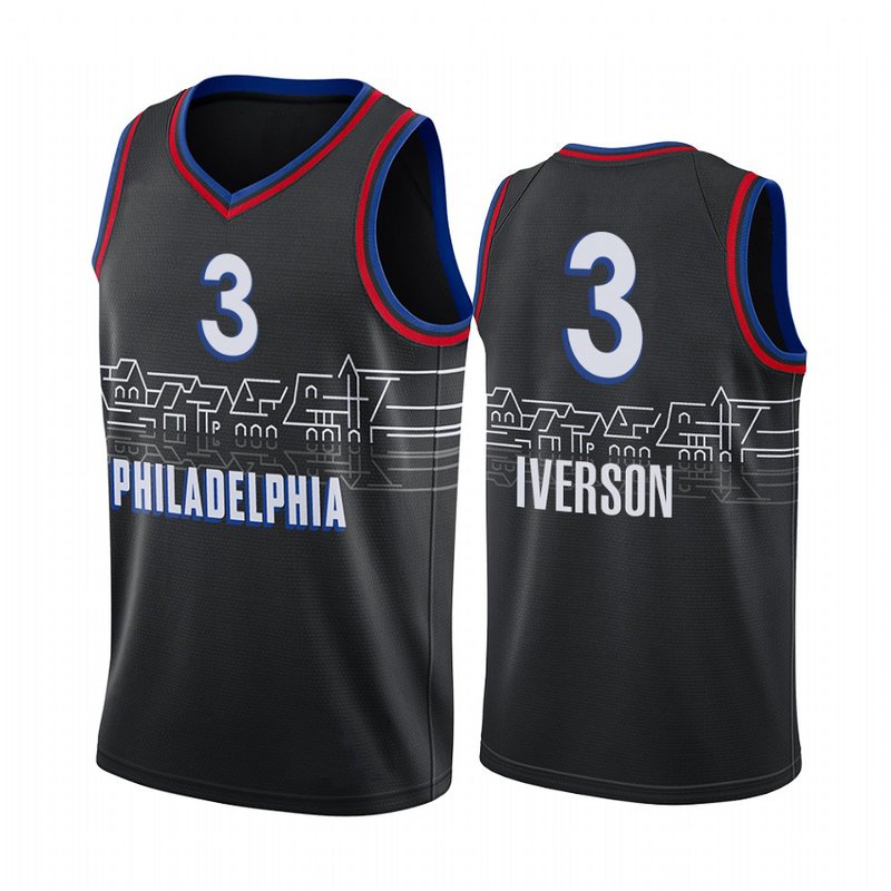 Shop Sheshow Men's Philadelphia 76ers Allen Iverson #3 Basketball Jersey Black