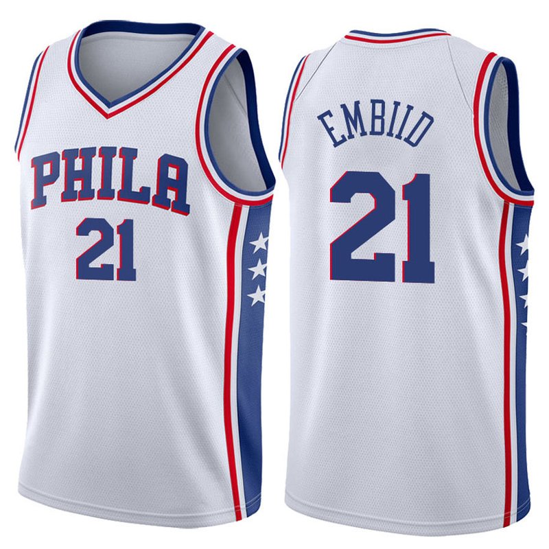 Shop Sheshow Men's Philadelphia 76ers Joel Embiid Royal Jersey White
