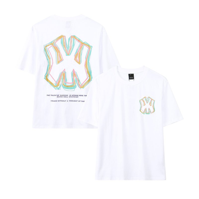 Sheshow Unisex Basic T-shirt Summer Cotton Short Sleeve For Training And Fitness With Graffiti Logo  In White
