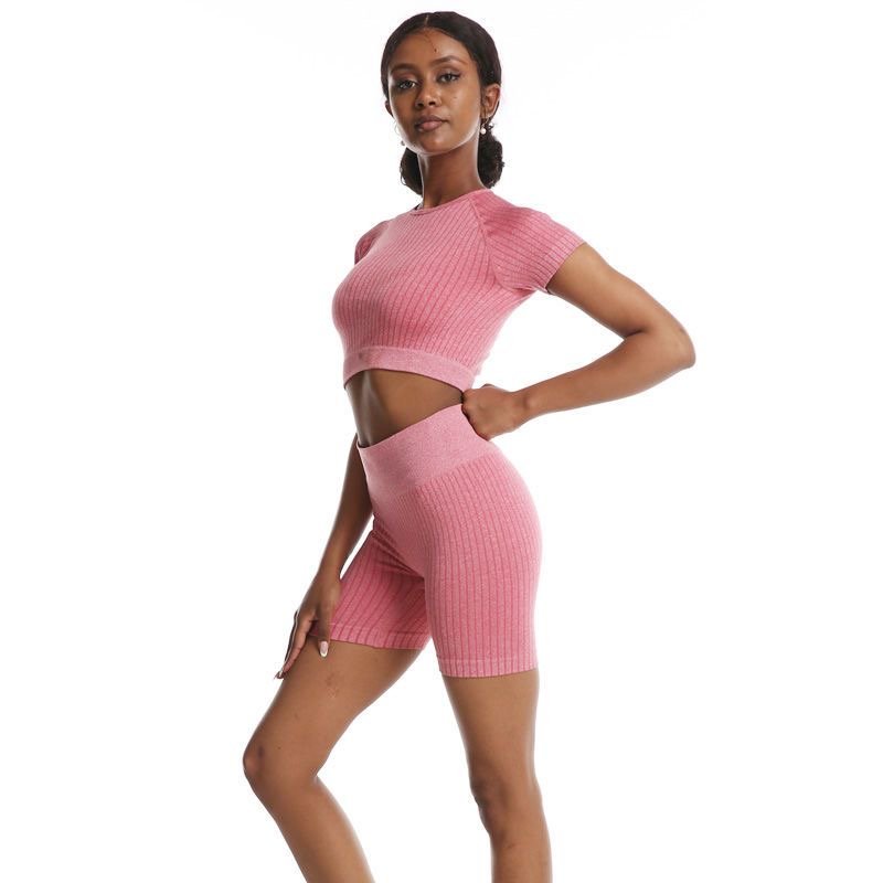 Sheshow Women Running Tight Yoga Two Piece Fitness Suit Quick Dried Training Suit In Pink