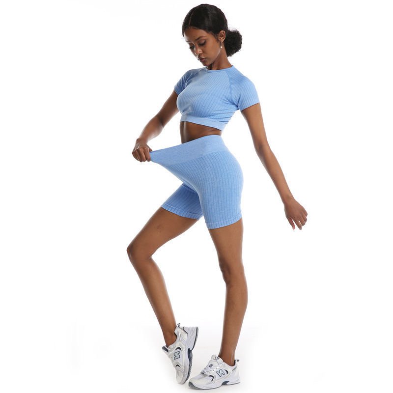 Sheshow Women Running Tight Yoga Two Piece Fitness Suit Quick Dried Training Suit In Blue