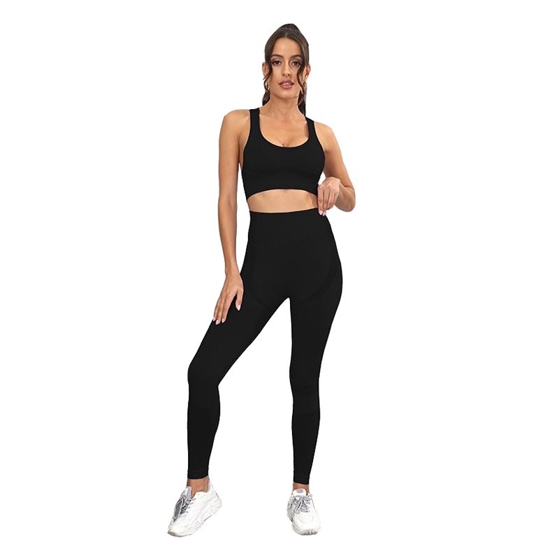 Sheshow Women Sports And Fitness Fashion Buttock Lifting Yoga Suit Set In Black