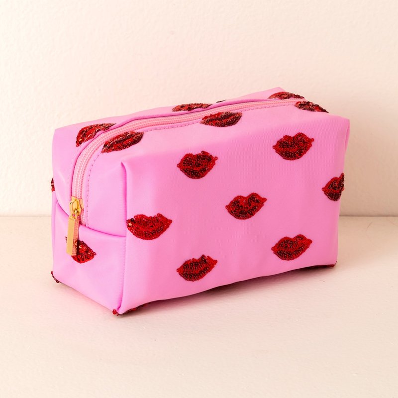 Shiraleah Cara Lips Pattern Cosmetic Pouch In Pink