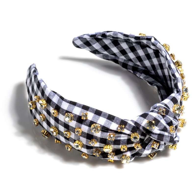 Shiraleah Embellished Gingham Knotted Headband, Black