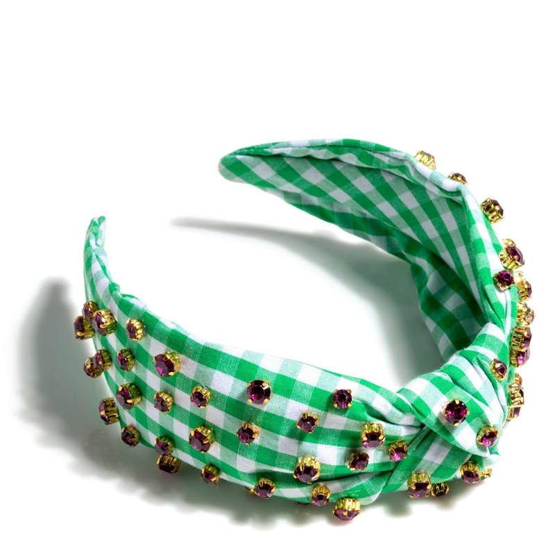 Shop Shiraleah Embellished Gingham Knotted Headband, Green
