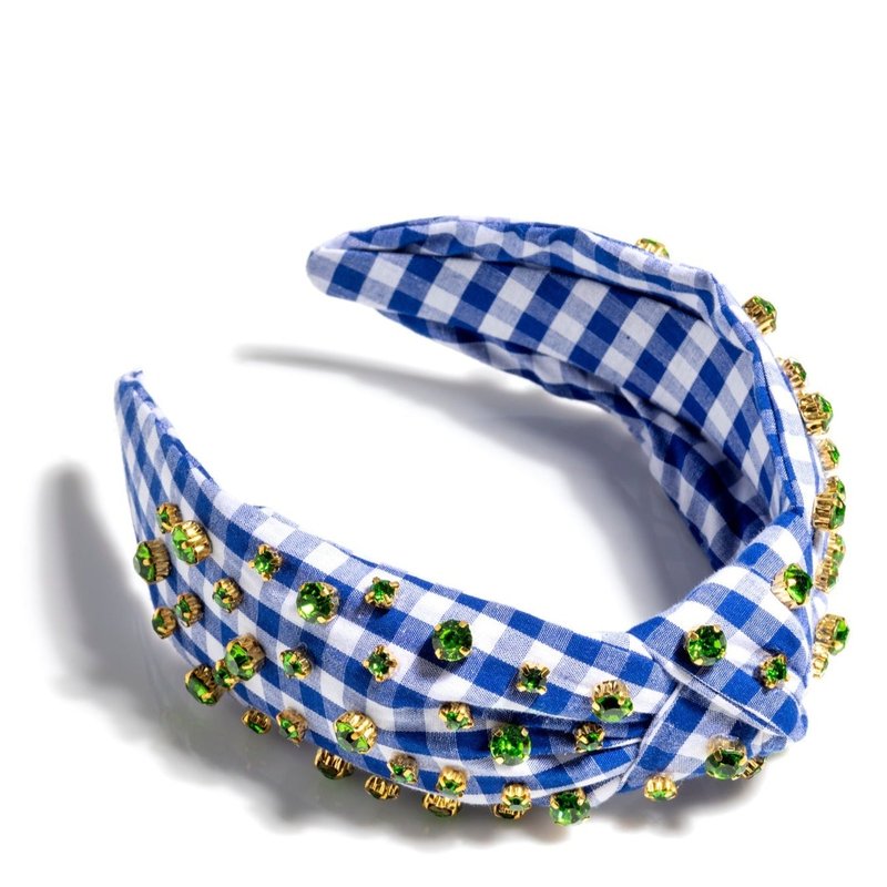 Shop Shiraleah Embellished Gingham Knotted Headband, Navy In Blue