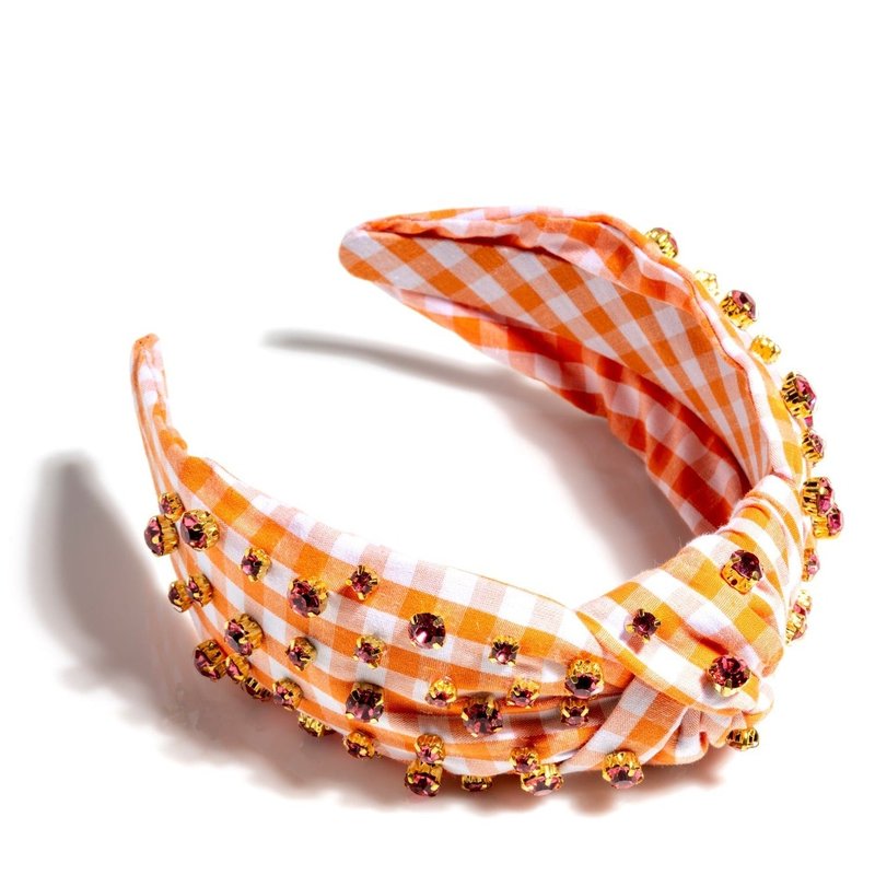Shop Shiraleah Embellished Gingham Knotted Headband, Orange