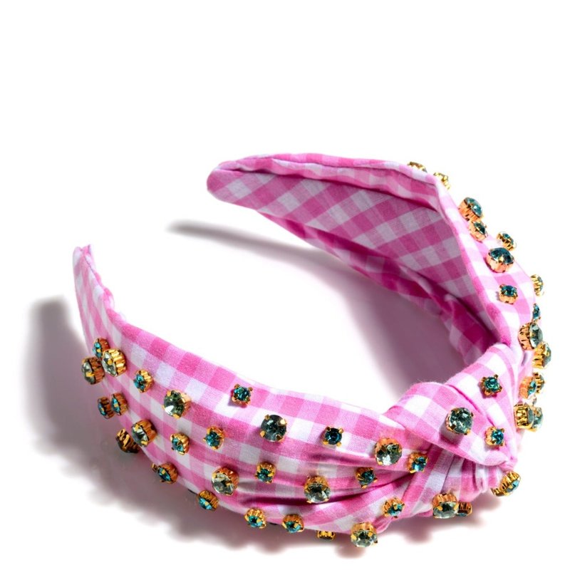 Shop Shiraleah Embellished Gingham Knotted Headband, Pink