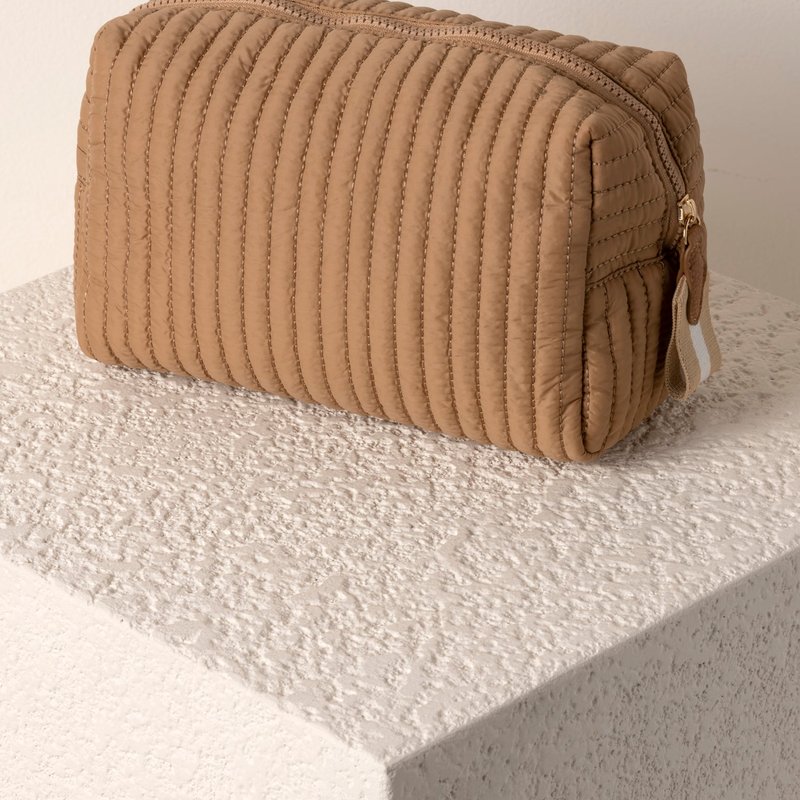 Shop Shiraleah Ezra Quilted Nylon Large Boxy Cosmetic Pouch, Tan In Brown