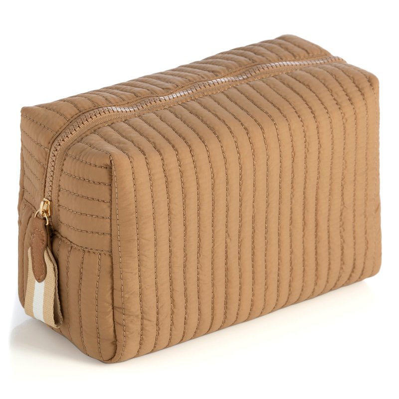 Shiraleah Ezra Quilted Nylon Large Boxy Cosmetic Pouch, Tan In Brown