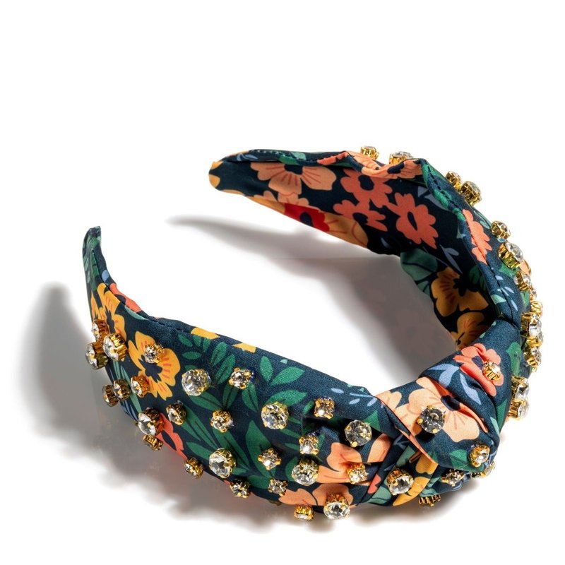 Shiraleah Floral Embellished Knotted Headband, Navy In Multi