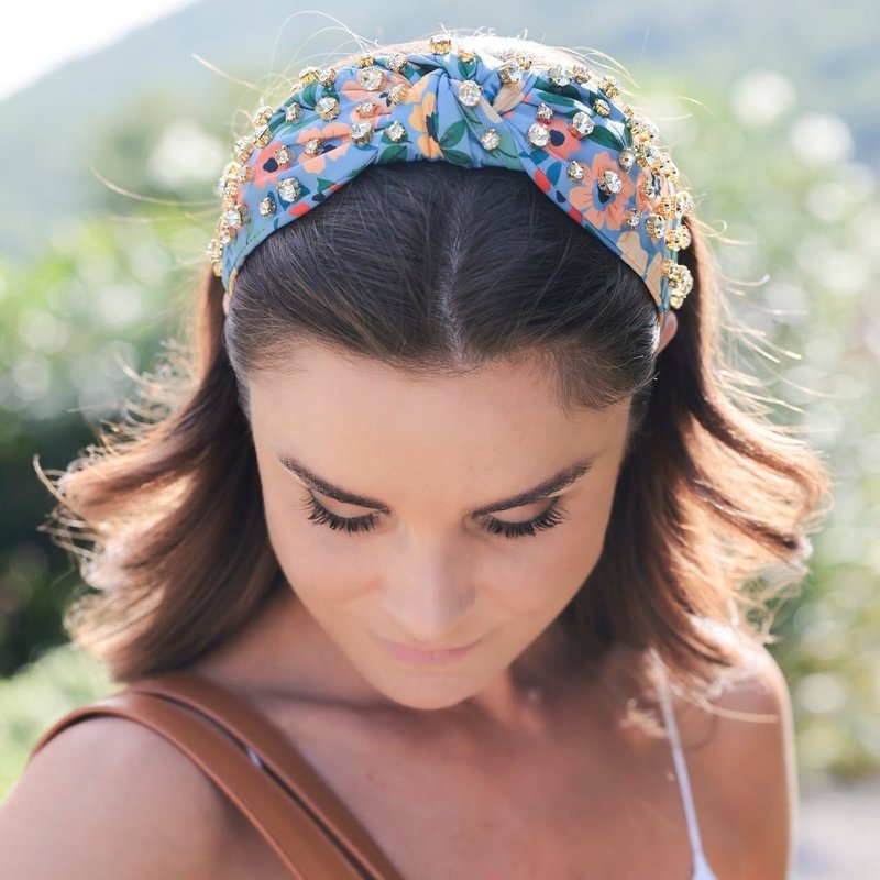 Shop Shiraleah Floral Embellished Knotted Headband, Sky In Blue