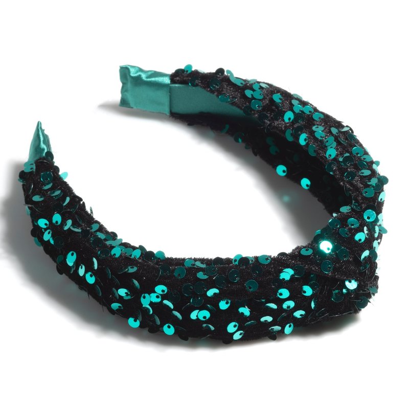 Shiraleah Knotted Sequins Headband In Green