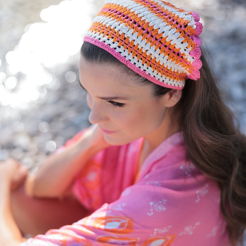 Shiraleah Luna Stripe Crochet Headscarf In White